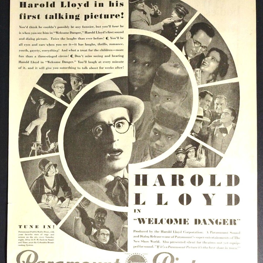 1929 Ad Harold Lloyd 1st talking movie Paramount Fisher & GM auto bodies